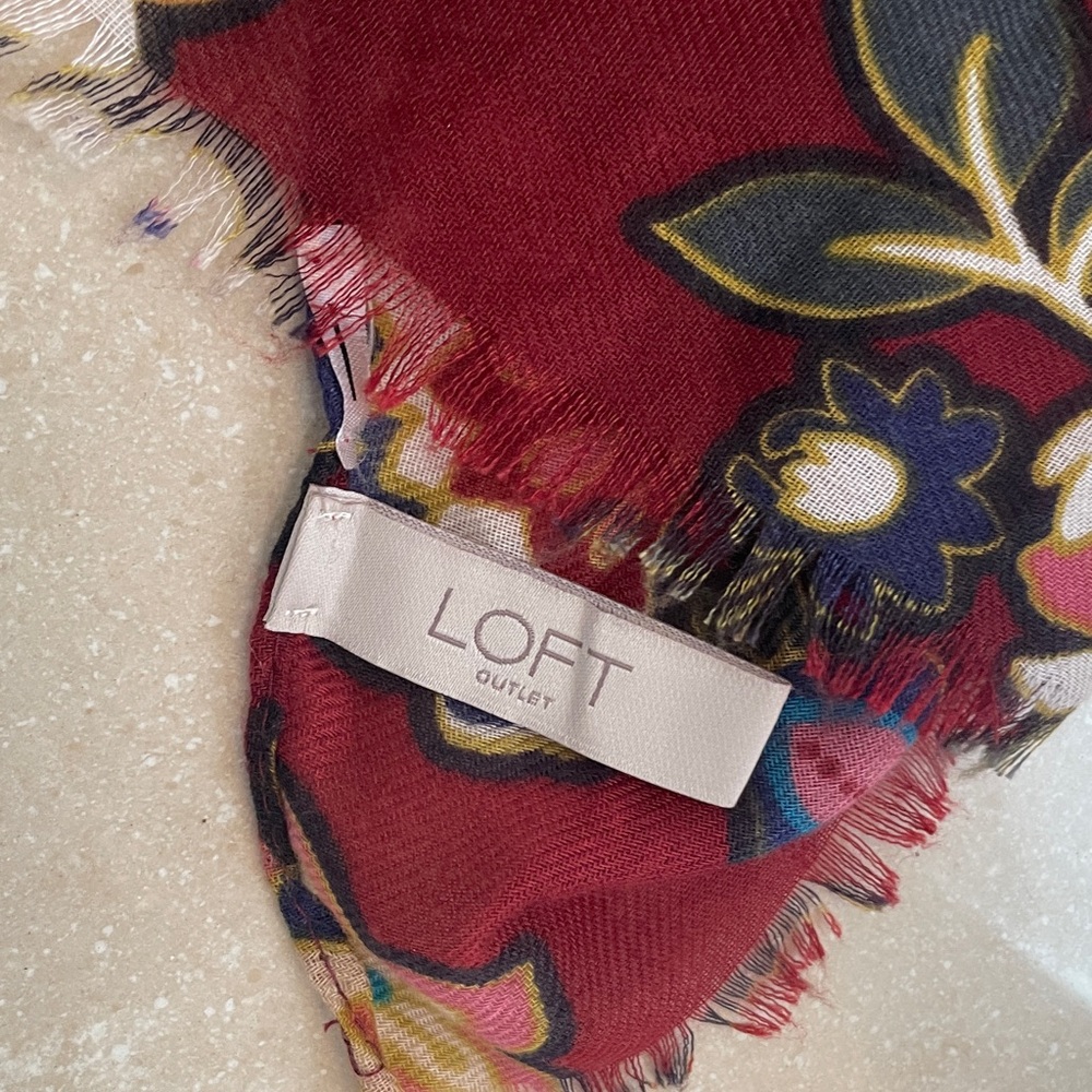 LOFT Burgundy Floral Scarf - Picture 2 of 3